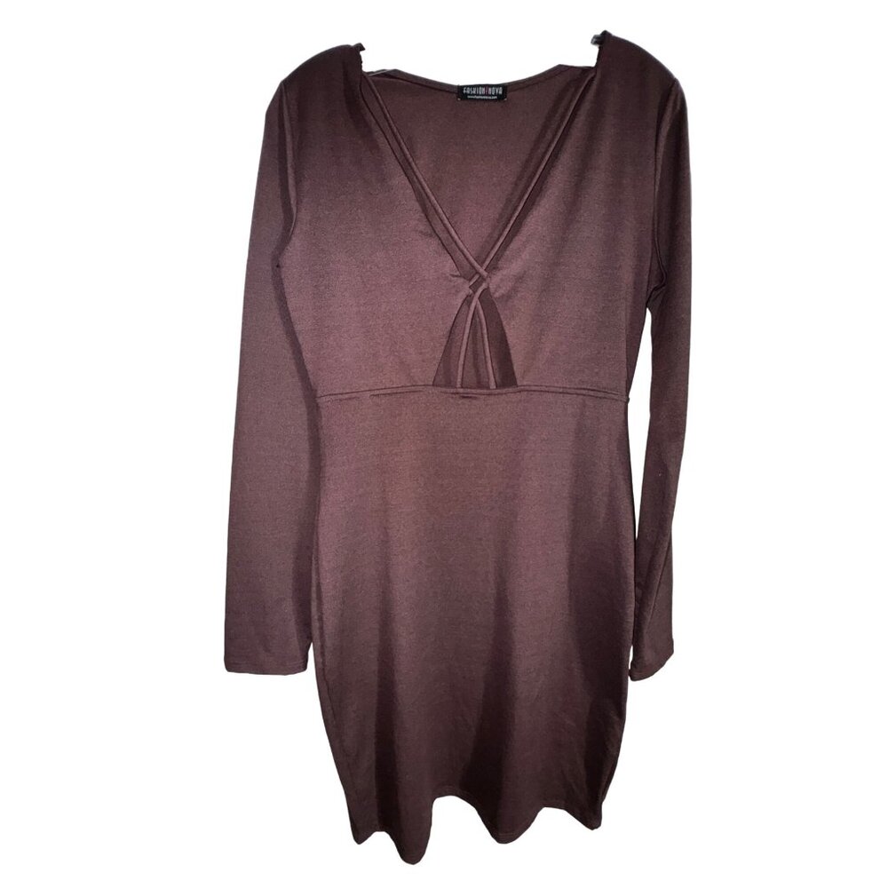 Fashion Nova Large Long Sleeve Maroon Dress With Crisscross‎ Detail Sexy Party